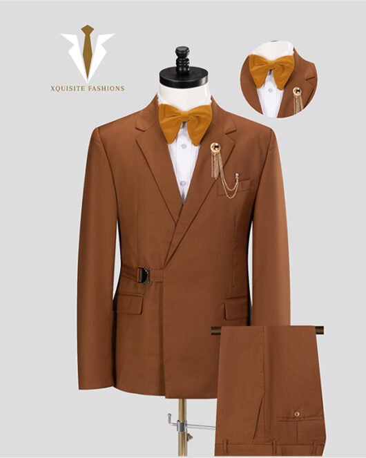 Men's Rust Orange Suit – 2 Piece Modern Formal Set with Buckle Closure